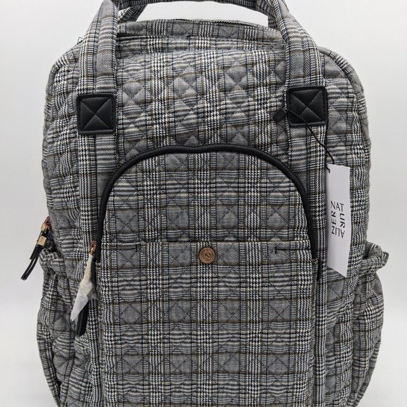 NATURALIZER quilted British Plaid Tech fabric women's backpack -Black/White - Picture 2 of 8